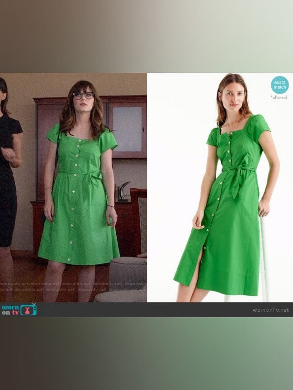 J. Crew Green Button-Front Square Neck Midi Dress with Tie Waist Size 00 - Picture 3 of 16